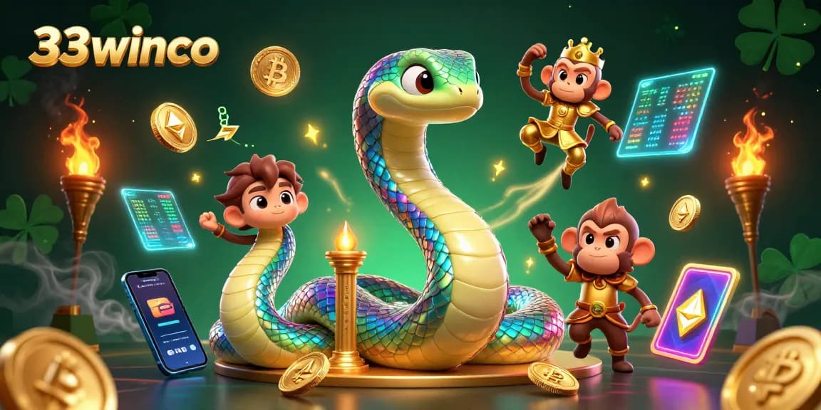 Engage with 33winco gaming action featuring colorful creatures and crypto elements in a vibrant casino scene.