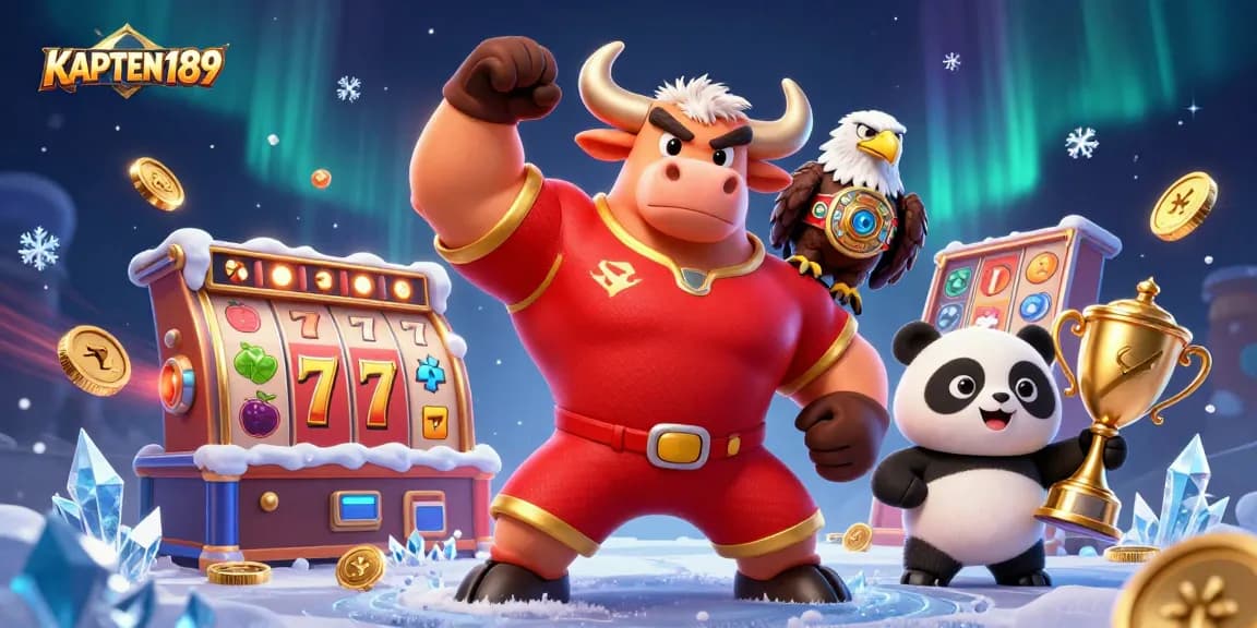 KAPTEN189 menunjukkan permainan slot menarik dengan simbol buah dan jackpot di latar belakang.
