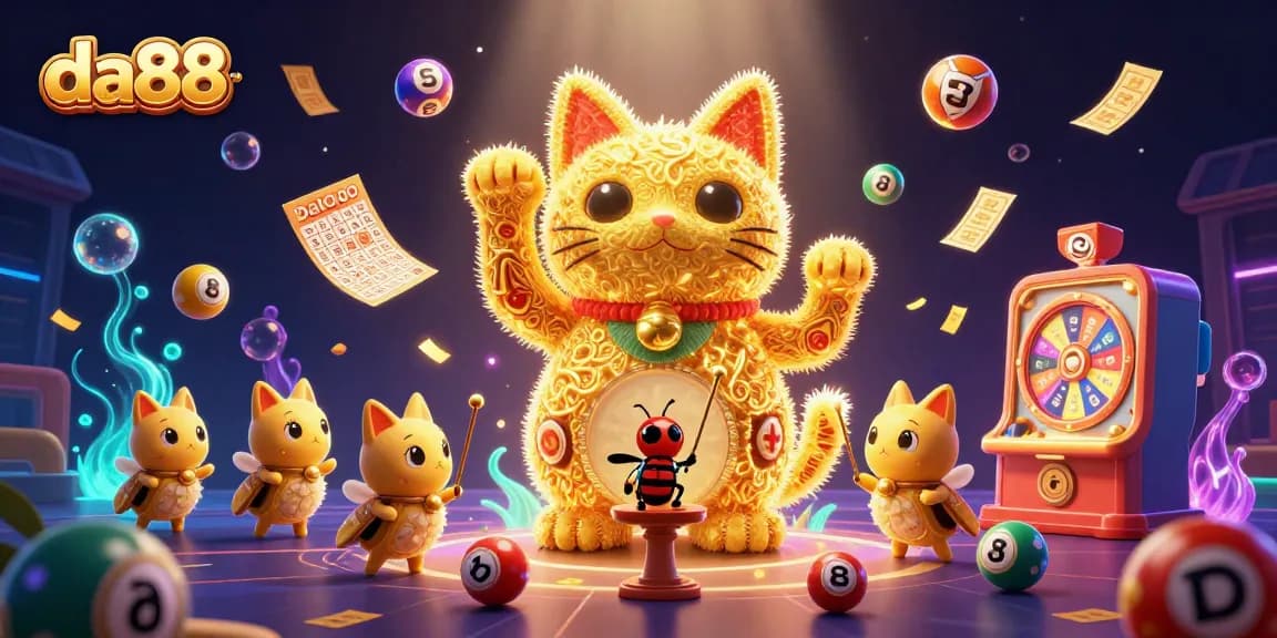 Engage with da88's vibrant lottery experience featuring golden fireflies and dynamic game elements.