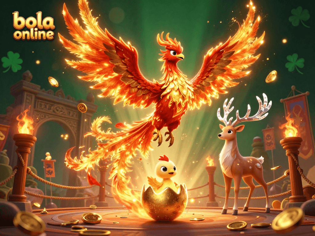 Engage in thrilling bola online action with a stunning phoenix scene full of gold coins and dynamic elements.