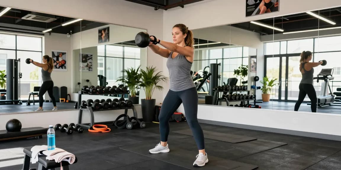 Beligas Shop athlete training with kettlebell in a modern gym.