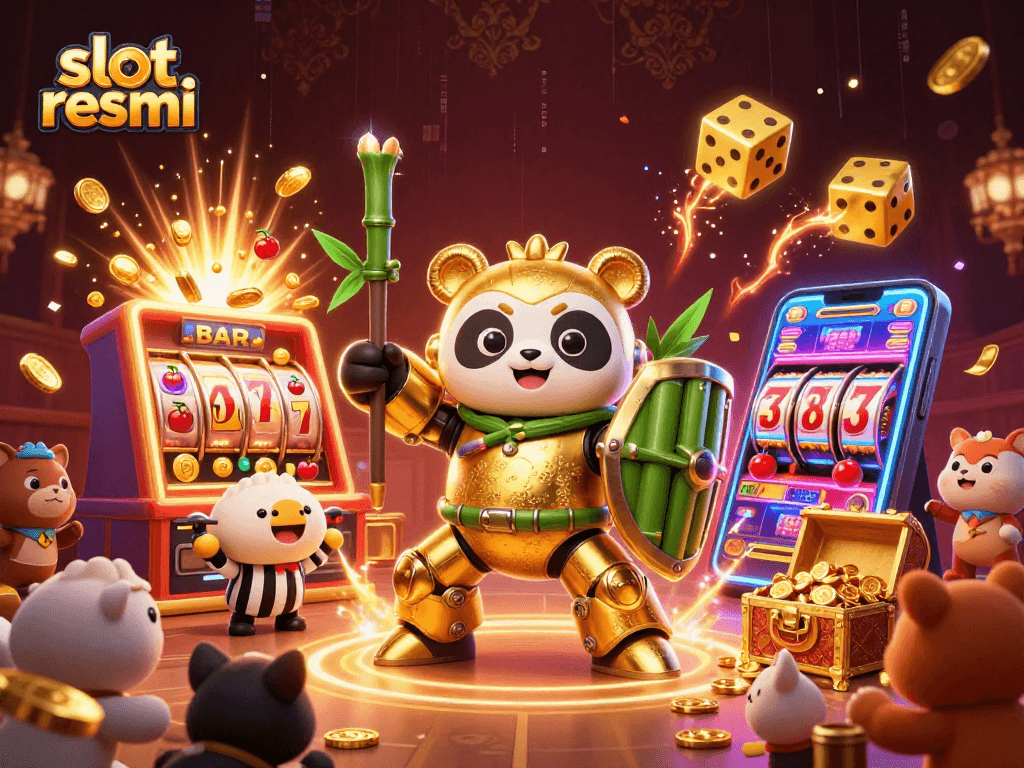 Experience slot resmi with an immersive 3D scene bursting with jackpots and vibrant casino elements.