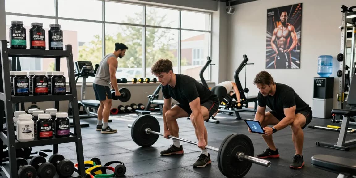 Active individuals training with Astera Steroids Shop products in a vibrant gym.