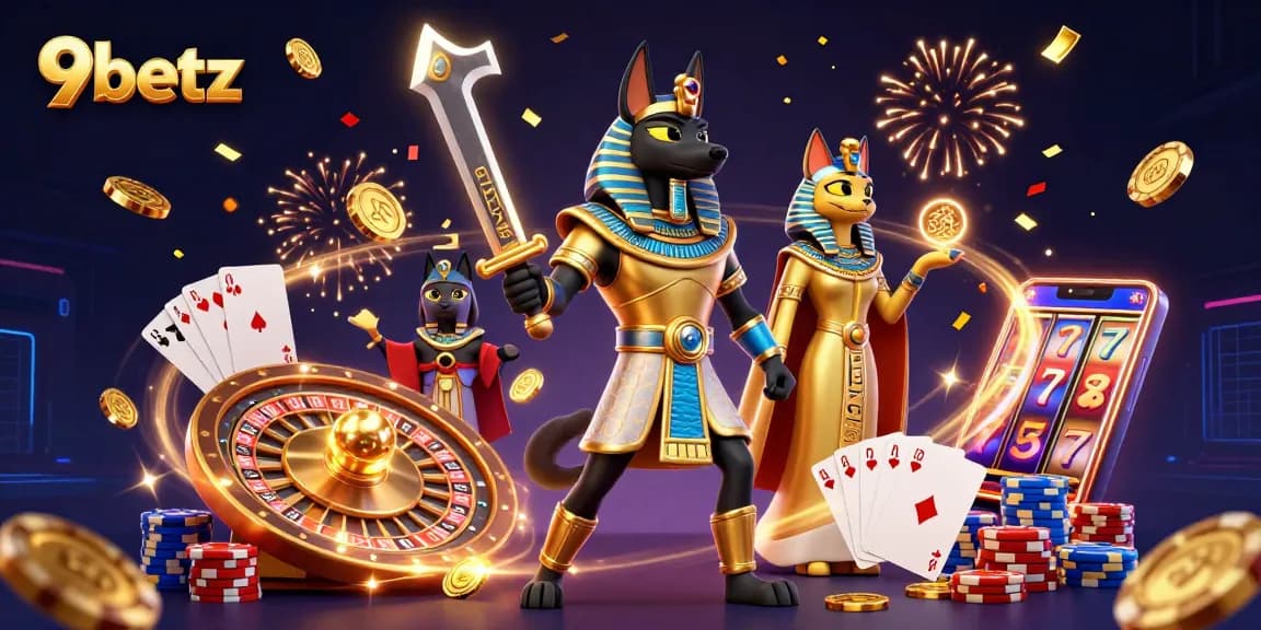 Experience the thrill at 9betz with ancient Egyptian themes, exciting casino elements, and vibrant visuals.