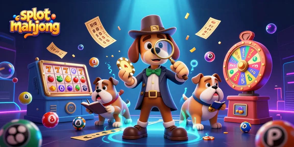 Engage with slot mahjong in a vibrant scene with detectives uncovering clues and exciting game elements.