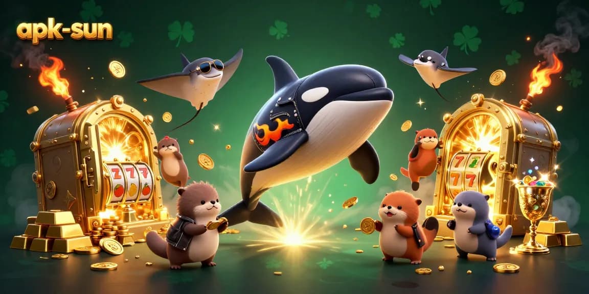 Engage with apk-sun's thrilling casino scene featuring an orca and otters for winning adventures!