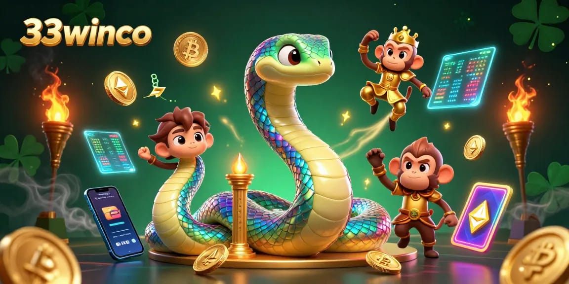 Engage with 33winco gaming action featuring colorful creatures and crypto elements in a vibrant casino scene.