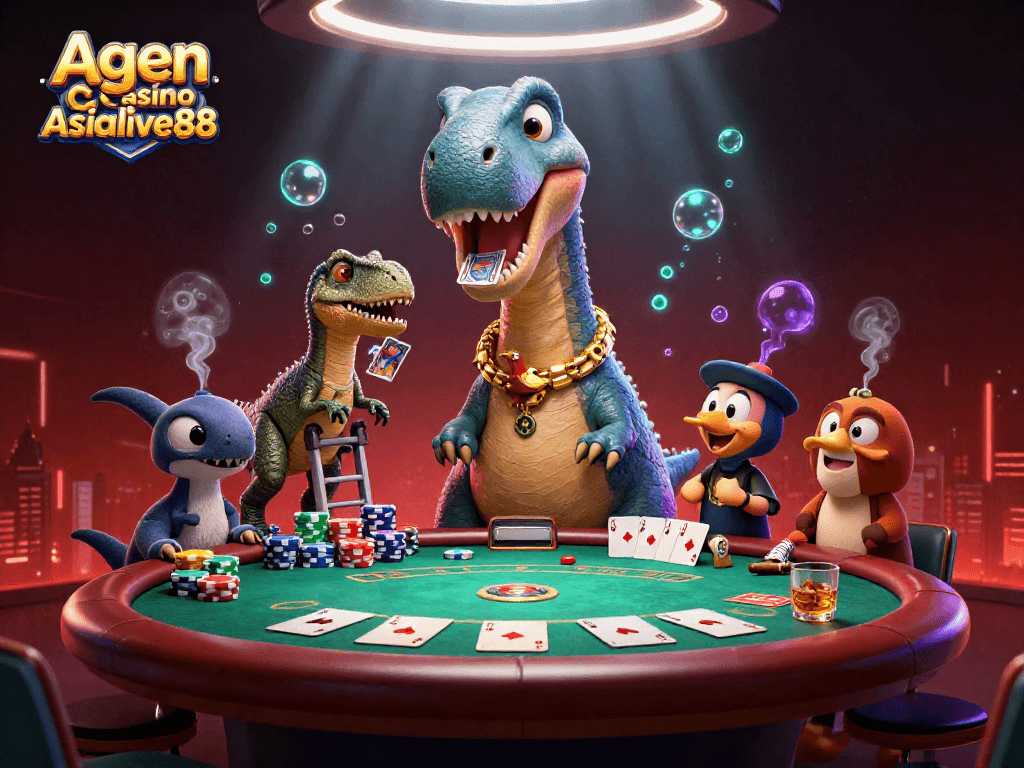 Engage with the vibrant scene at Agen Casino Asialive88, featuring dynamic poker action and colorful characters.