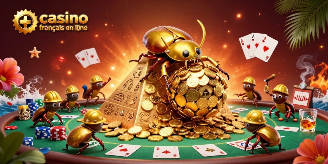 Gagnez au casino français en ligne avec un gros jackpot de pièces d'or et des cartes à jouer.