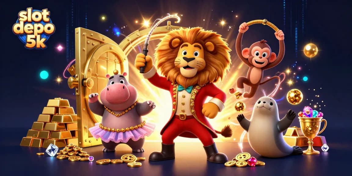 Experience the thrill of slot depo 5k with an exciting 3D digital casino scene featuring vibrant characters.