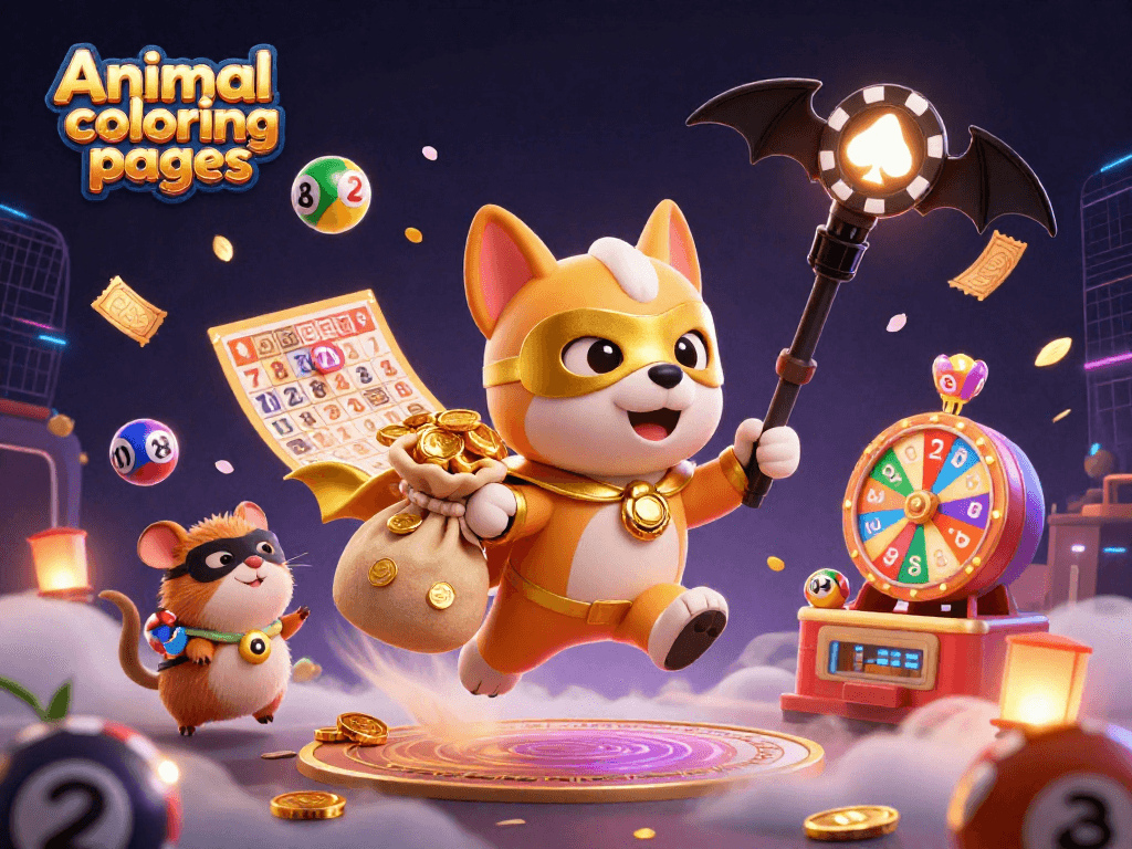 Engage in thrilling Animal coloring pages with a superhero dog, hamster, and exciting gambling elements.