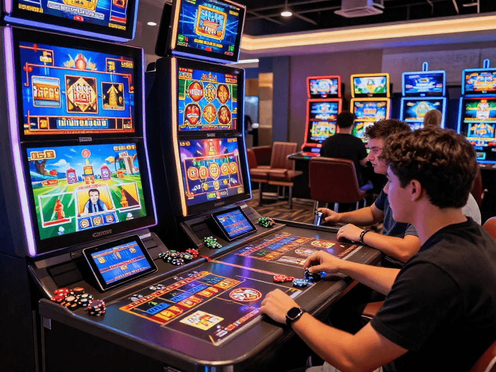Players enjoying bandar slot gacor games in a lively casino atmosphere with vibrant graphics and engaging environments.