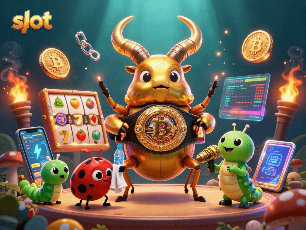 Engage in thrilling slot action with a giant stag beetle and colorful game elements.