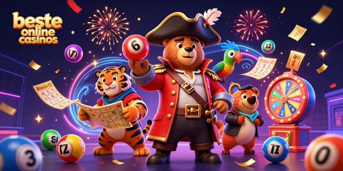 Experience the excitement of beste online casinos with a dynamic illustration of a pirate captain bear and friends!