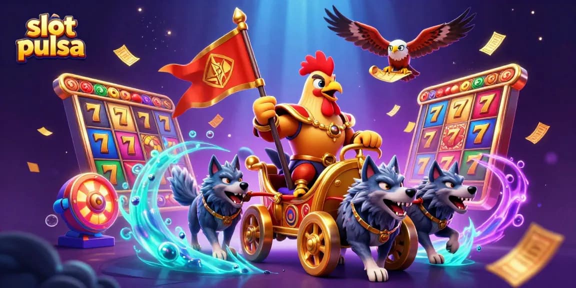 Engage with slot pulsa excitement featuring a rooster warlord, jackpot elements, and dynamic gambling action.