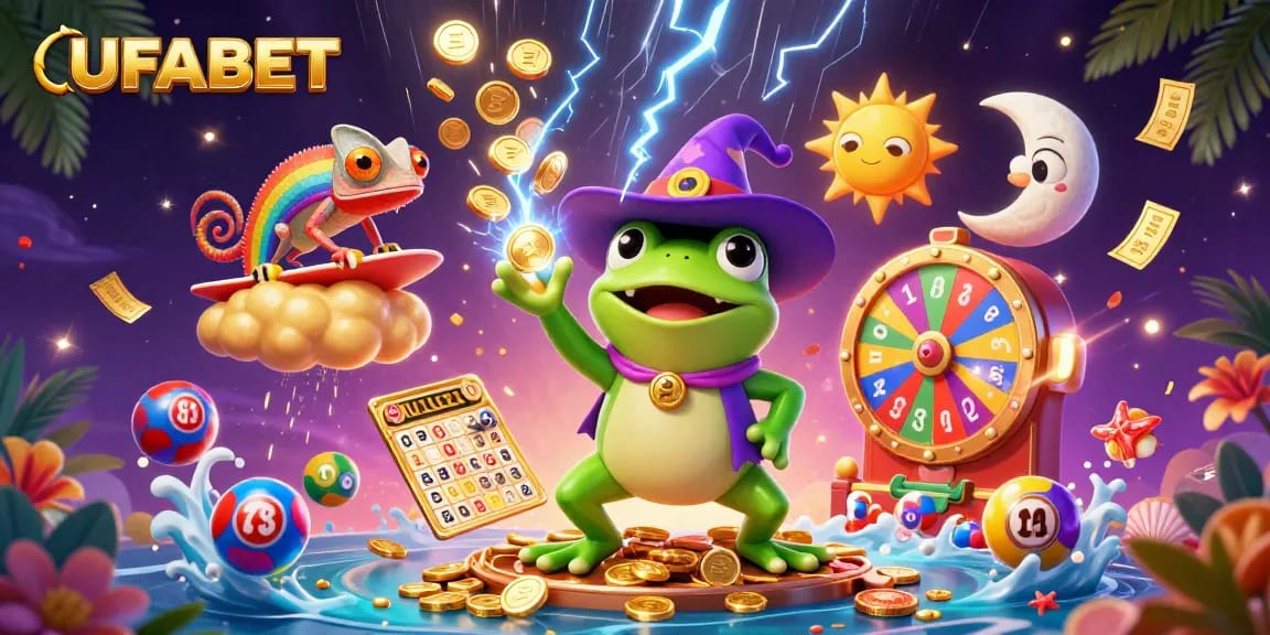 Engage with UFABET's vibrant gaming scene through a dynamic illustration showcasing excitement and colorful elements.