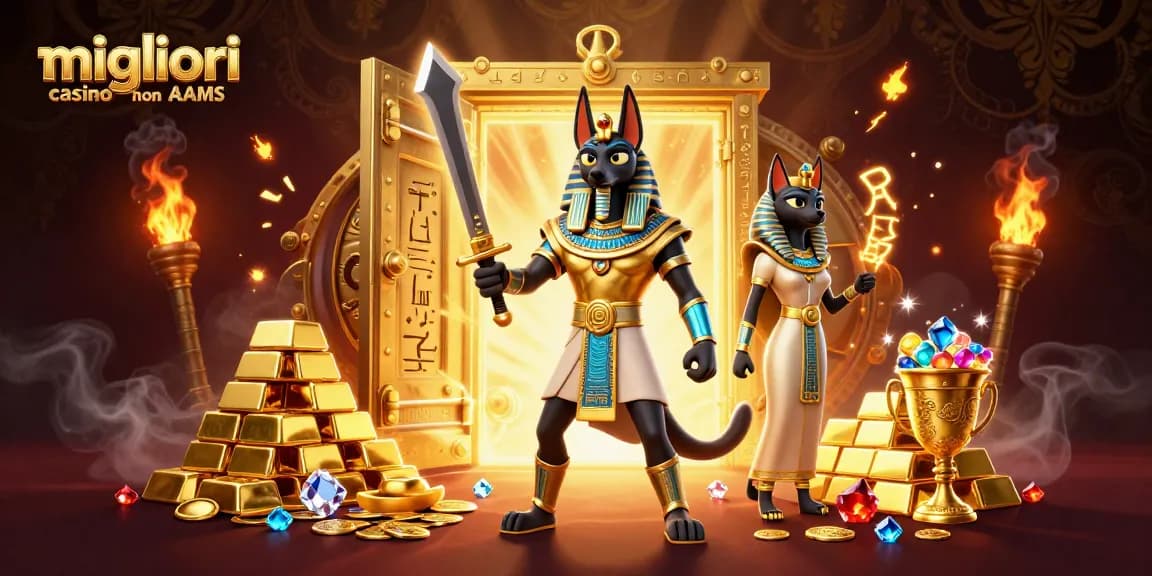 Vivi l'emozione dei migliori casino non AAMS con questa vivace illustrazione 3D che mostra vincitori circondati da ricchezze.