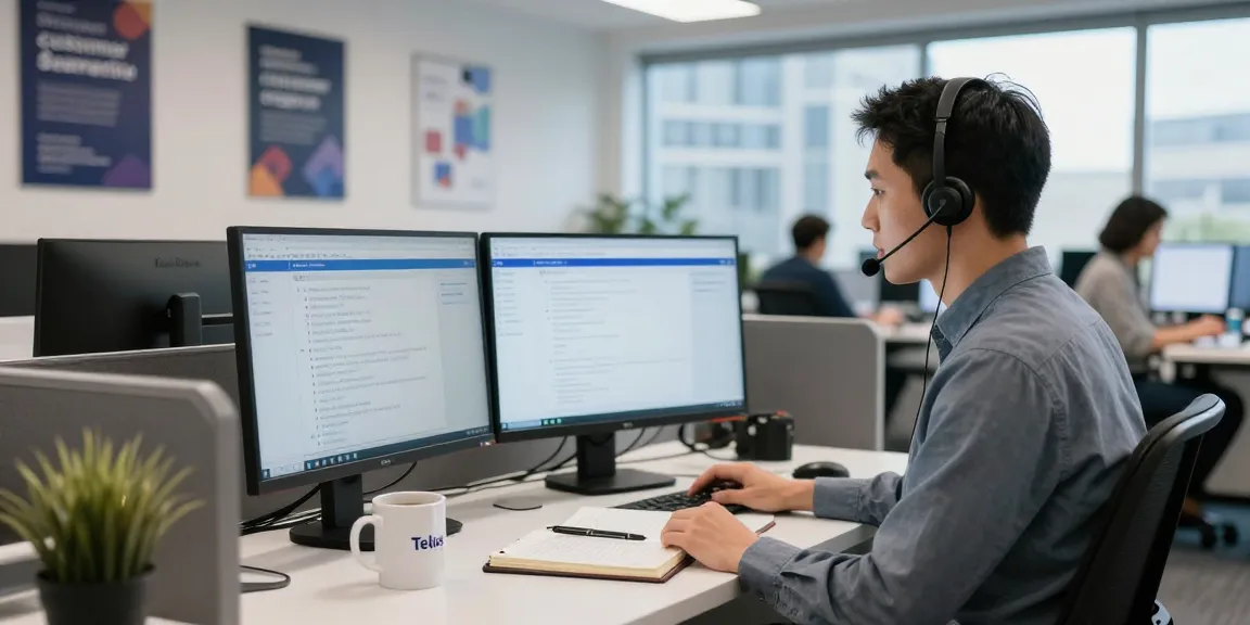 Customer support agent assisting with Telus-Technical-Support in a modern call center