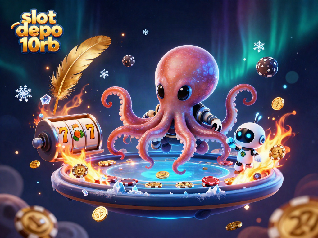 Engage in immersive fun at slot depo 10rb with a vibrant alien octopus at the poker table.