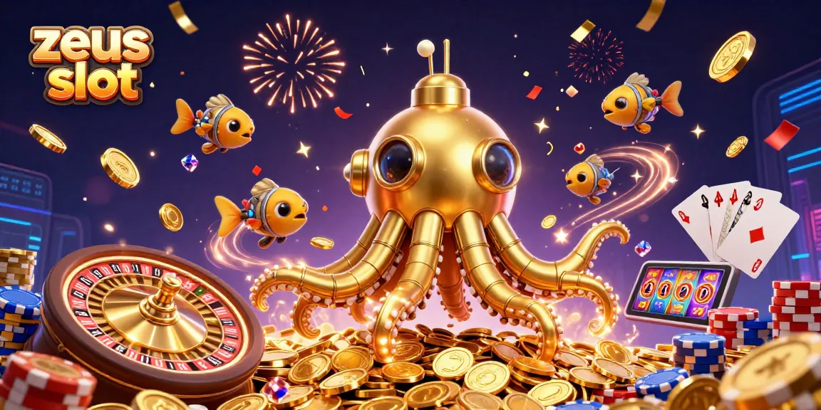 Spin and win with zeus slot amidst cascading coins and festive confetti in a thrilling casino scene.