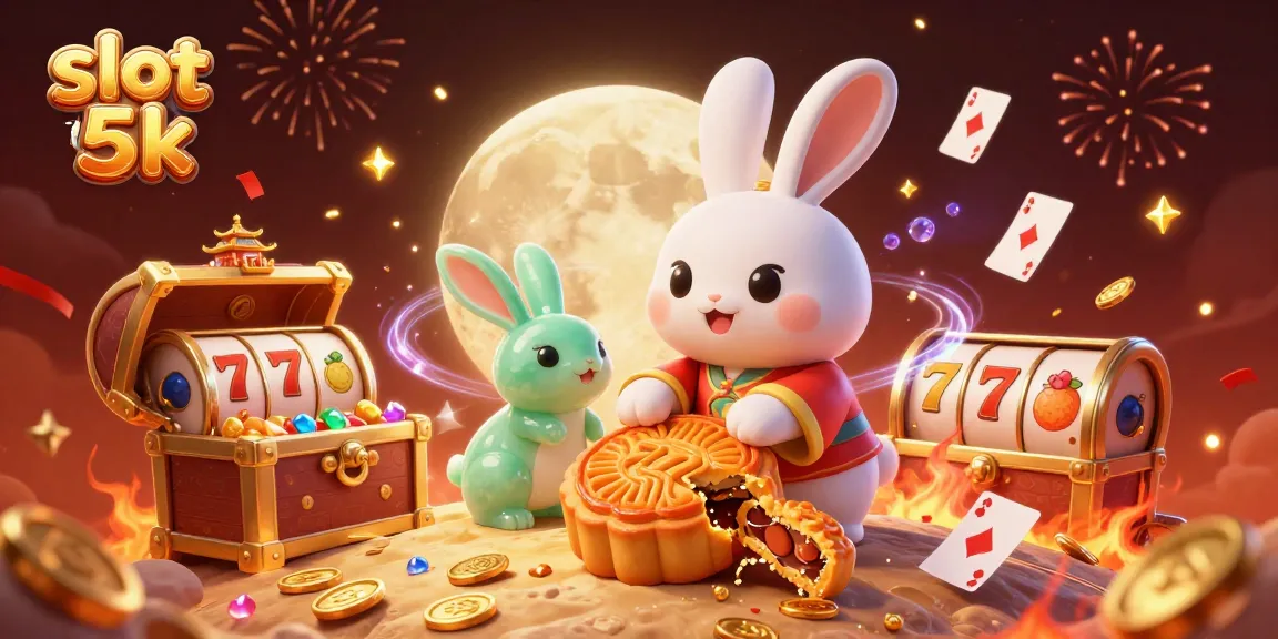 Experience the thrill of slot 5k with a festive moon rabbit smashing mooncakes to reveal poker chips.