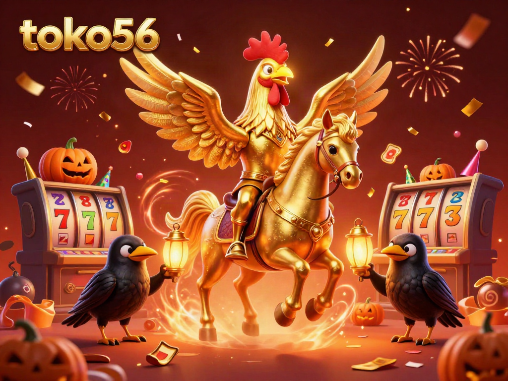 Slot menarik di TOKO56 dengan rooster emas menunggang kuda spectral dan teman crow