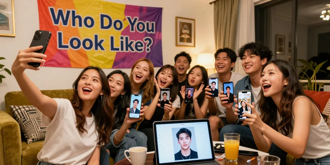 Friends discovering their celebrities look alike in a vibrant gathering