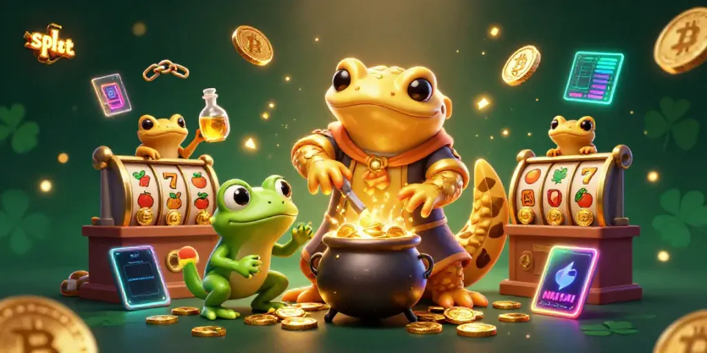 Berinteraksi dengan slot yang menguntungkan dalam permainan kasino dengan karakter kartun unik.