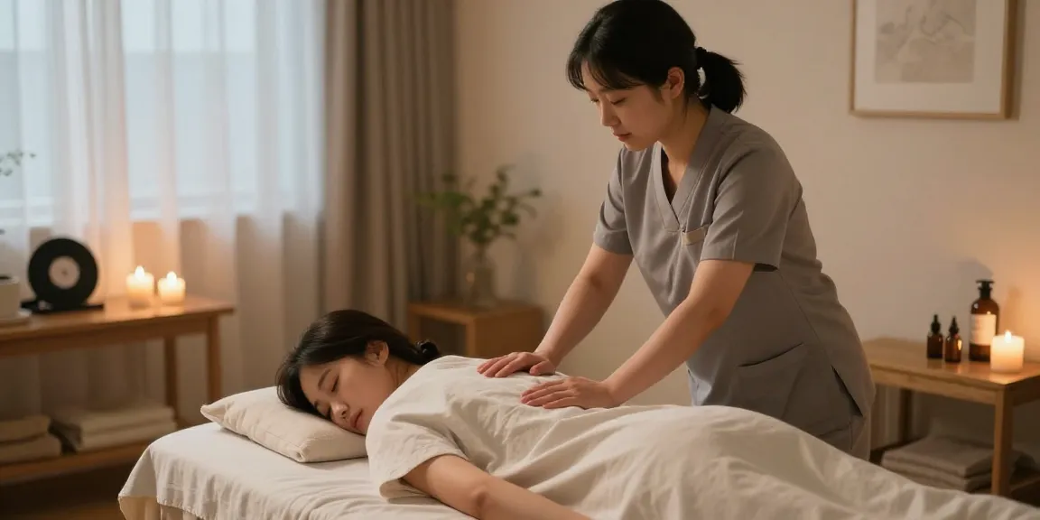 남양주출장마사지 중인 한국인 마사지사와 고객의 편안한 홈케어 서비스 모습