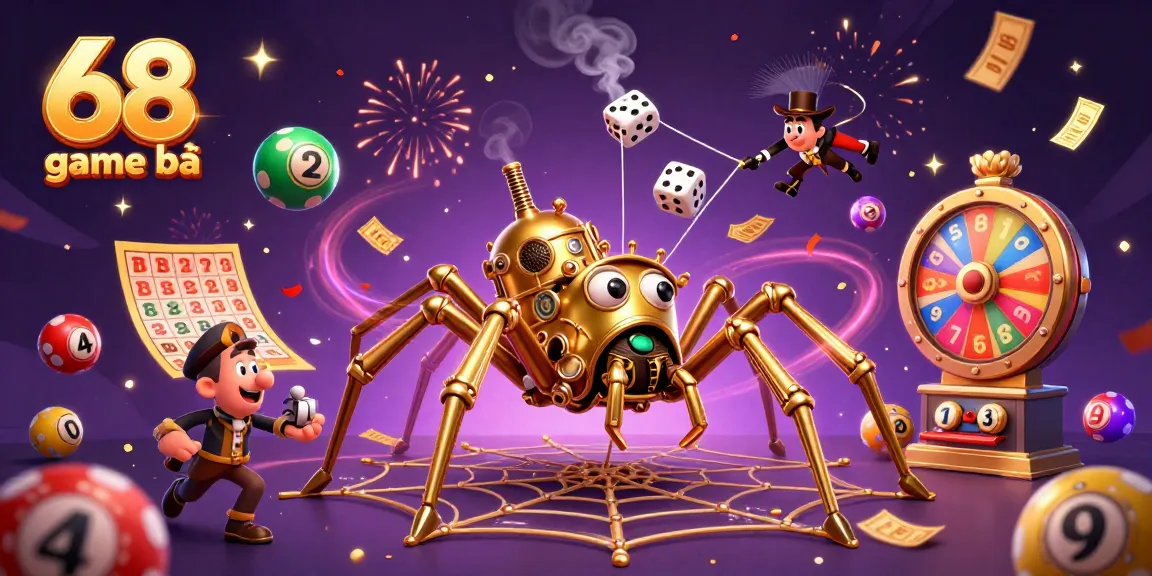 Catching lucky moments in a 68 game bài illustration, lively lottery balls and golden elements abound.