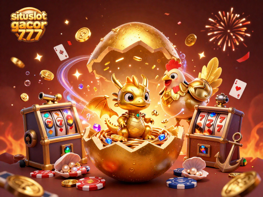 Playing slots at situs slot gacor 777 showcasing golden dragon and poker chips in a vibrant casino scene.