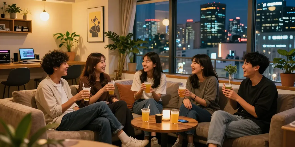 서울오피에서 아늑한 분위기 속에 친구들이 함께 즐기는 모습