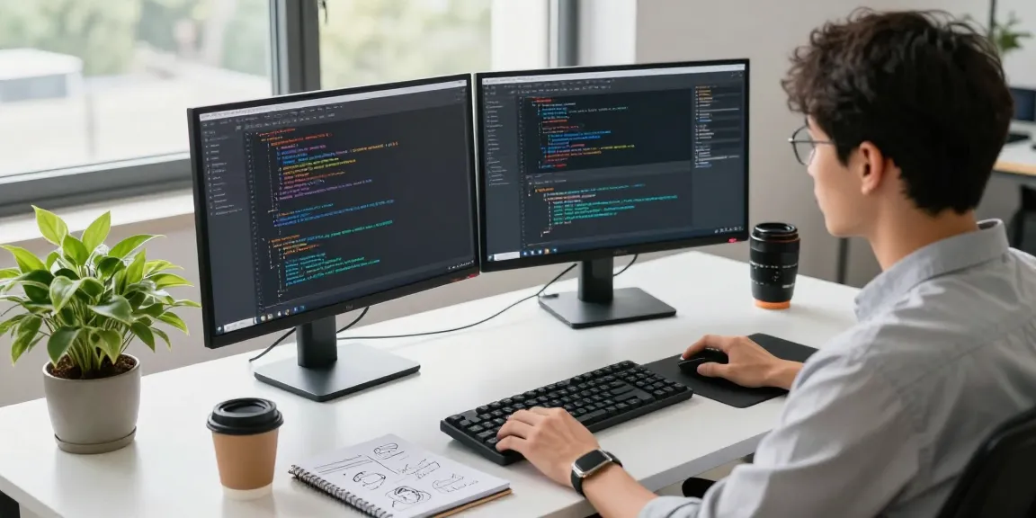 Efficient workspace for snipaste下载 with dual monitors and programming tools.