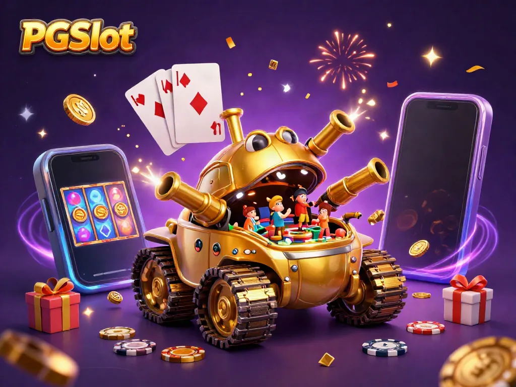Experience thrilling PGSlot action in a vibrant 3D casino scene featuring a golden beetle tank.