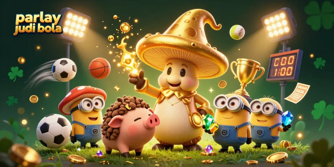 Experience parlay judi bola action with a magical wizard and sports excitement in this vibrant illustration.