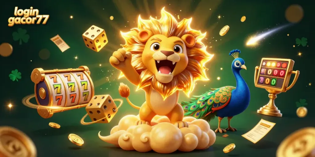 Bermain dan menang di login gacor77 dengan slot dan jackpot menarik dalam ilustrasi kasino 3D yang menakjubkan.
