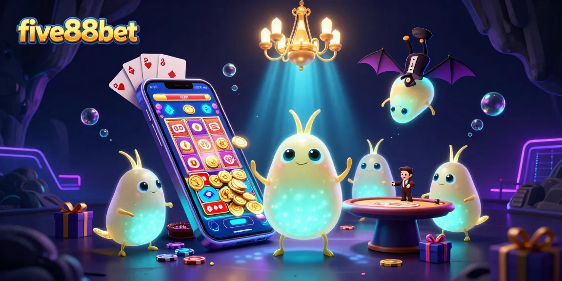 Experience the vibrant world of five88bet with animated glowworms and casino games.
