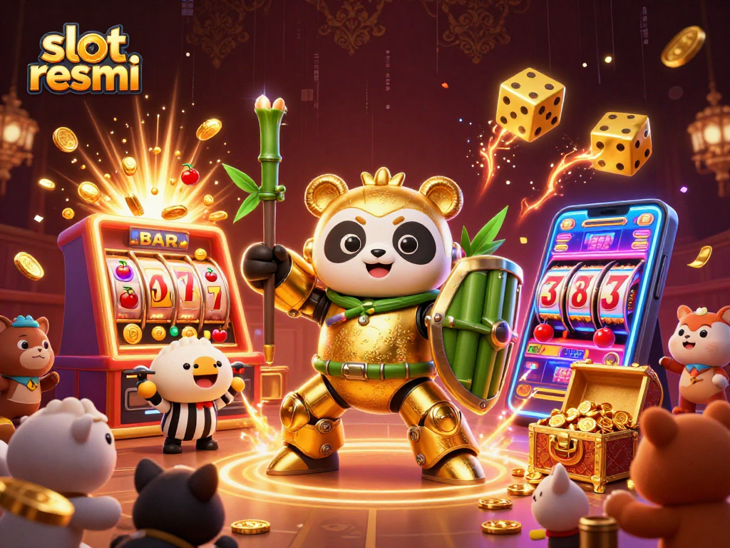 Experience slot resmi with an immersive 3D scene bursting with jackpots and vibrant casino elements.