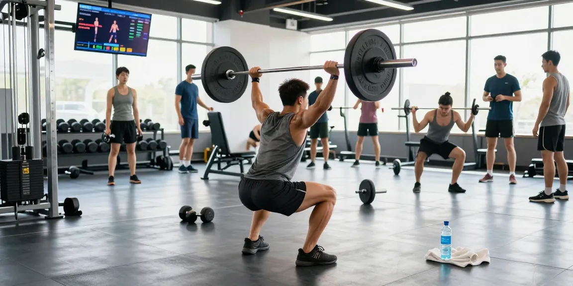 Driada Shop showcases athletes lifting weights in a vibrant gym environment, highlighting quality fitness equipment.