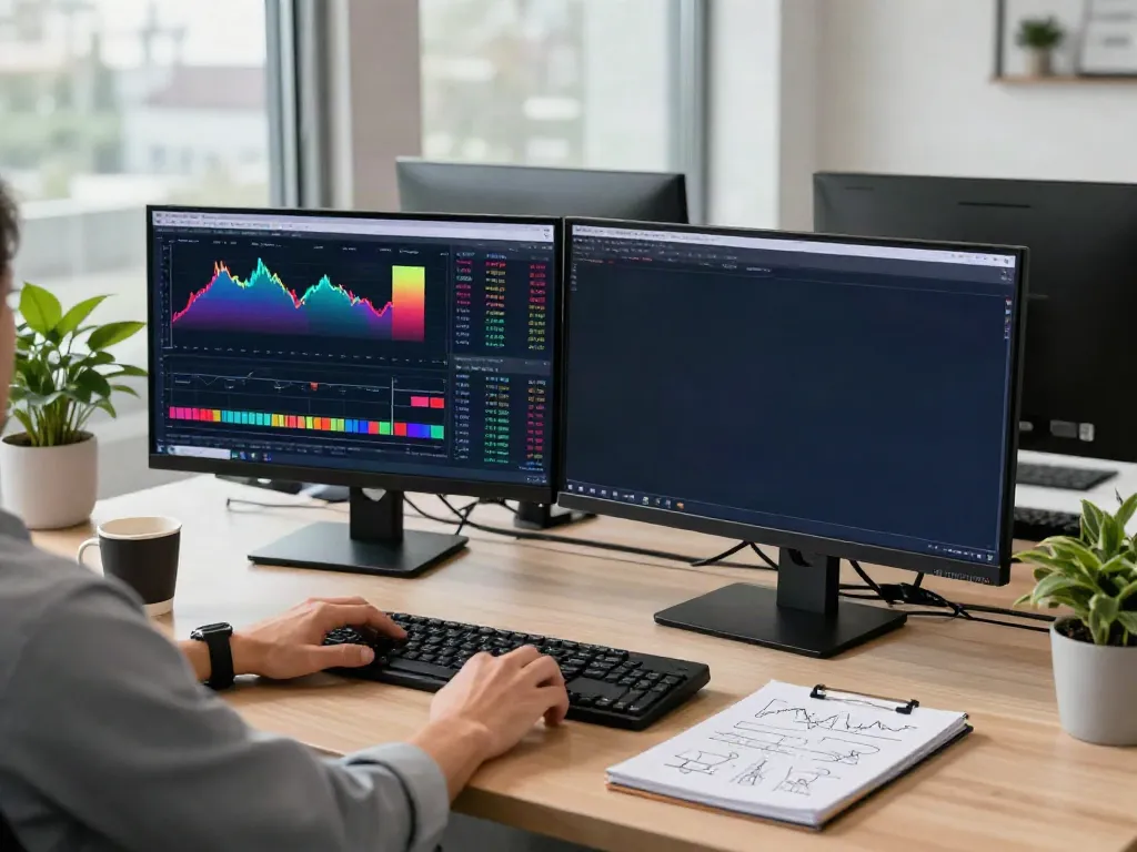 Dynamic trading workspace featuring TradingView interface and trading tools for stock and crypto analysis.