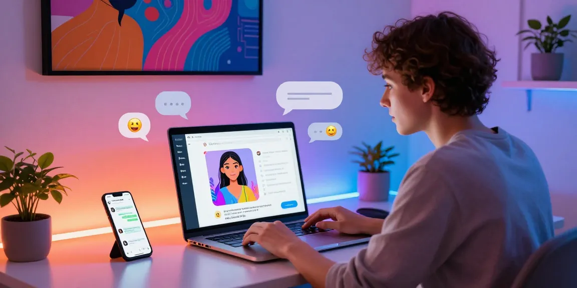 Engaged user exploring nsfw ai interactions on a modern chat interface, vibrant digital atmosphere.