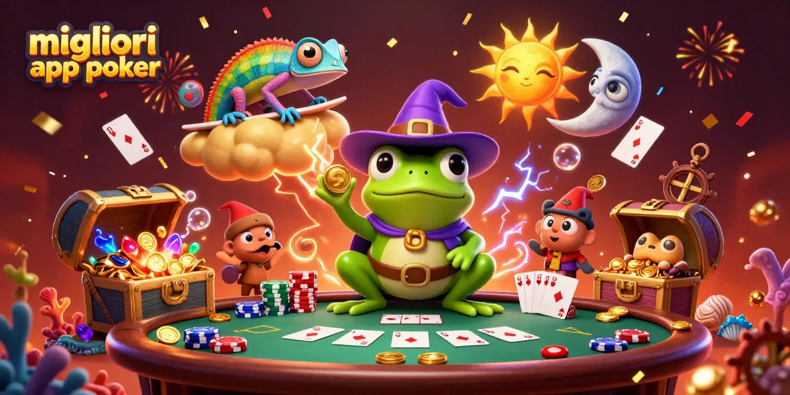 Migliori app poker: gioca a poker online e scopri divertenti tavoli e fiches colorate in una scena vivace.