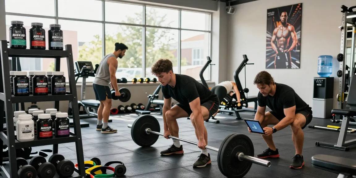 Active individuals training with Astera Steroids Shop products in a vibrant gym.