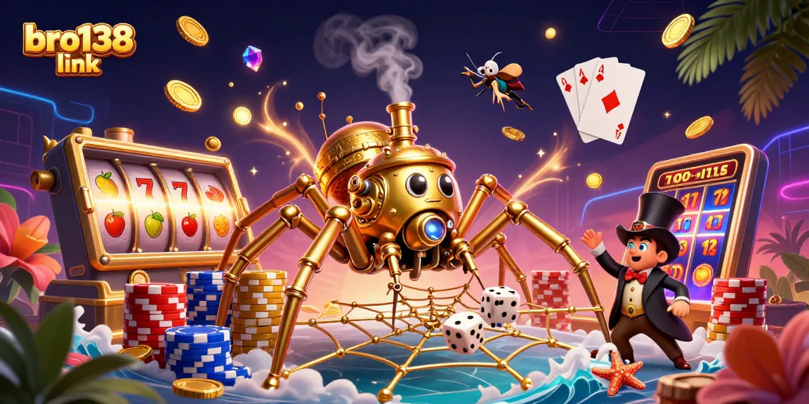 Experience the excitement of the bro138 link with vibrant slot reels and a steampunk scene.