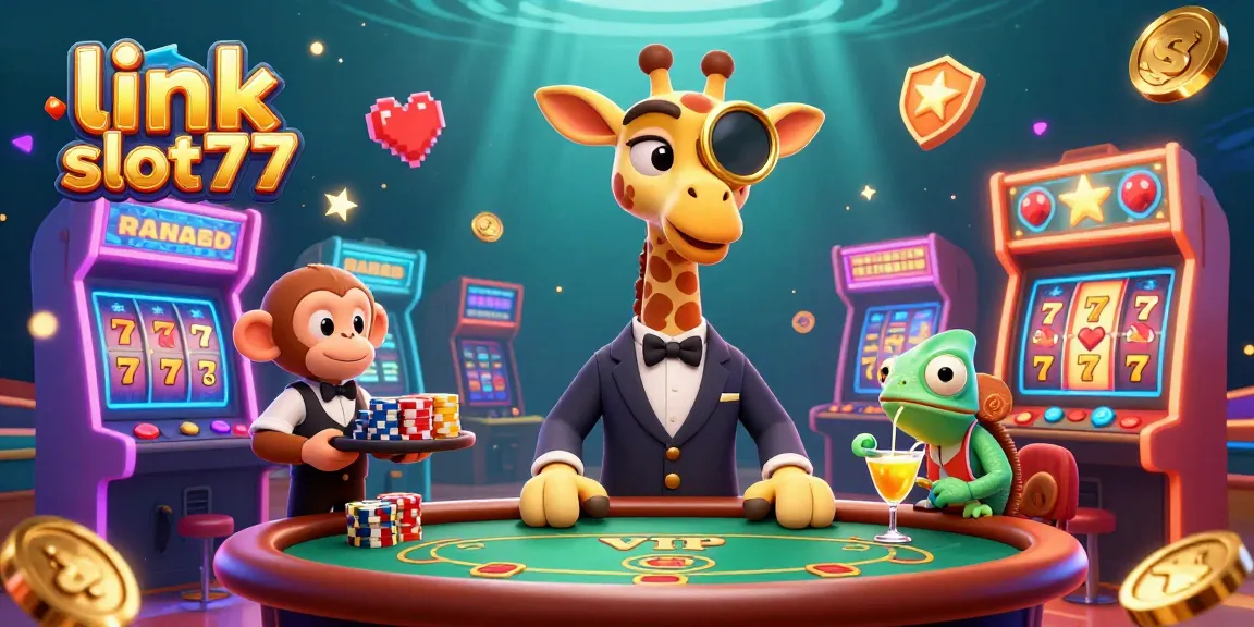 Spin to win at link slot77, featuring vibrant characters and dynamic casino elements for an exciting gaming experience.