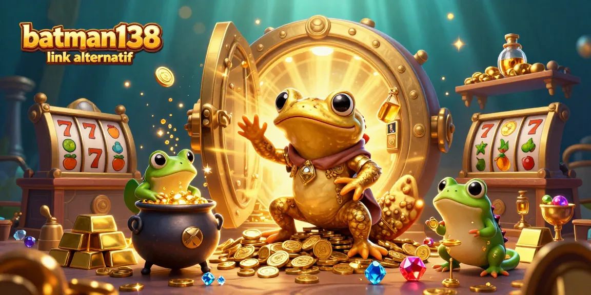 Engage with batman138 link alternatif through slot games and gold treasure in a vibrant 3D casino illustration.
