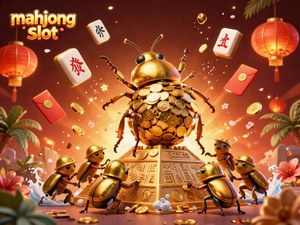 Experience epic wins with mahjong slot amidst vibrant casino elements in this 3D artwork.