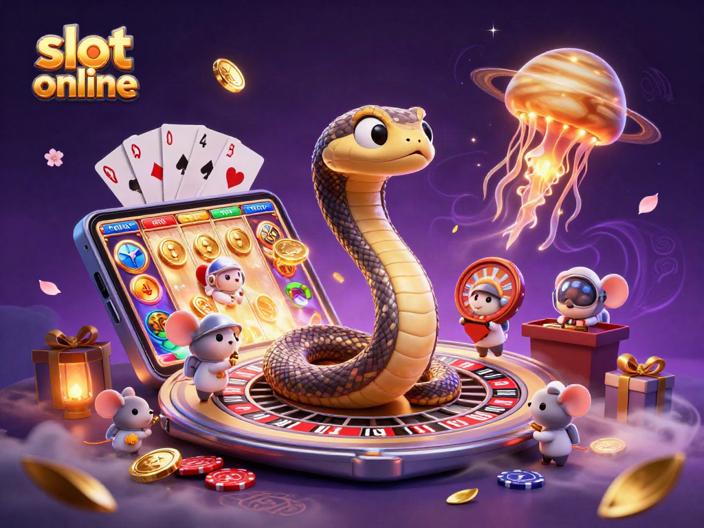 Feel the excitement of slot online gaming with cartoon characters and vibrant casino elements.