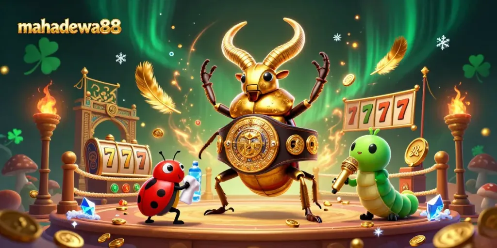 Experience thrilling gameplay at mahadewa88 with a dynamic casino scene featuring vibrant characters and exciting slot elements.