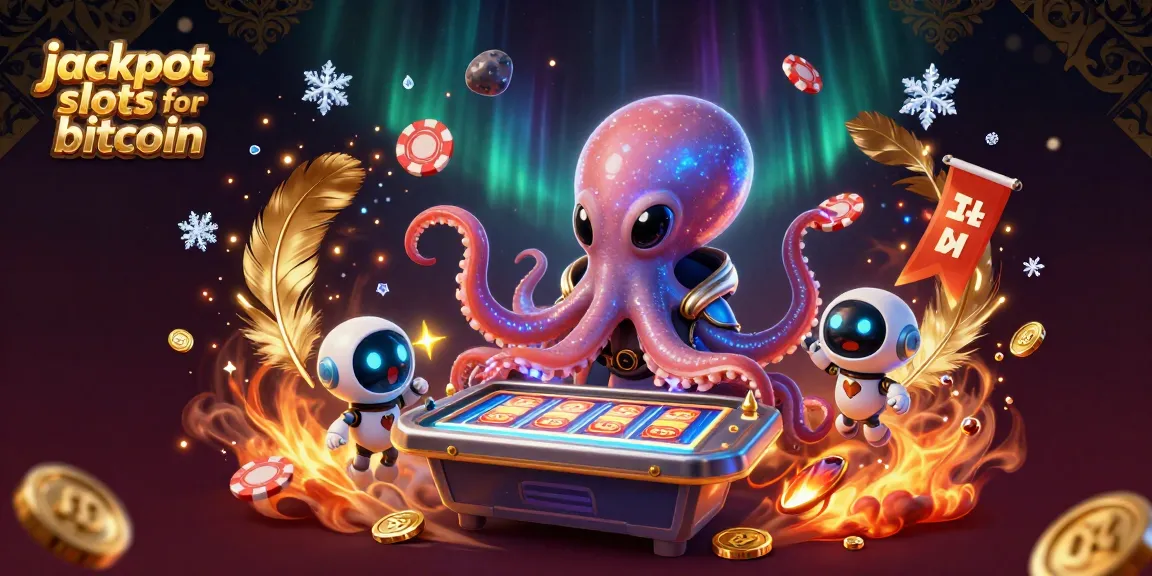 Engage in jackpot slots for bitcoin with an alien octopus and vibrant cosmic elements.